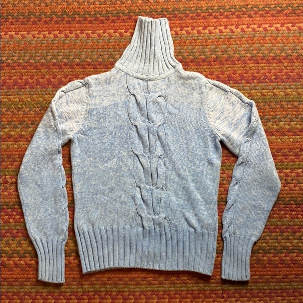 Vintage Light Blue Cable Turtleneck Sweater